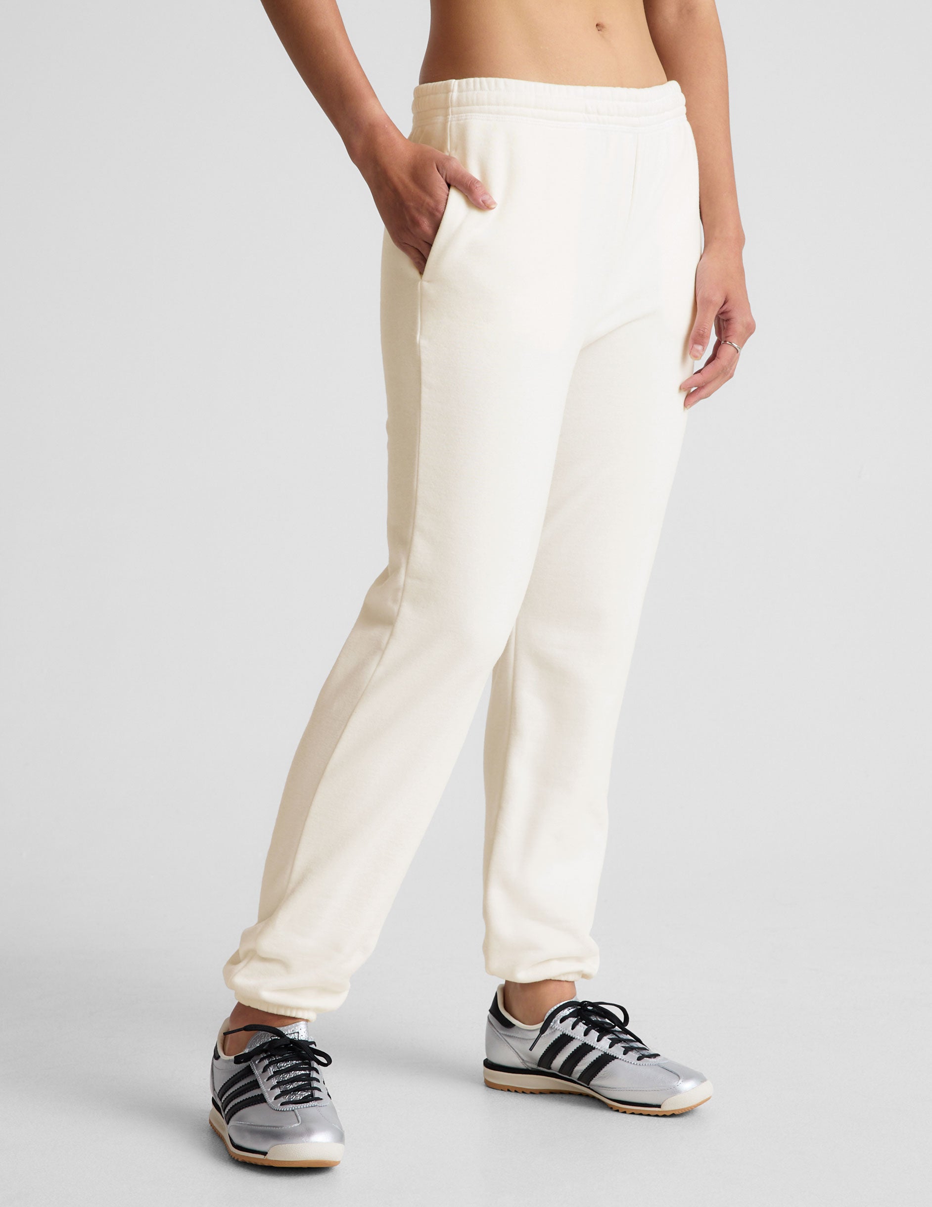 white joggers with pockets.